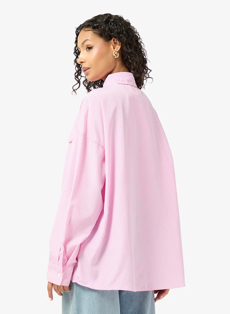 جينجر Oversize Stripe Button Down Shirt